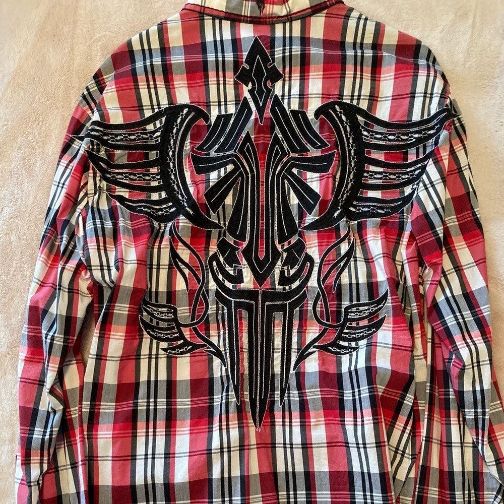 Buckle Roar ENOUGH EXCUSES GET IT DONE, embroidered button down, Large
